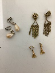 3 Pair Vintage Clip-on Earrings