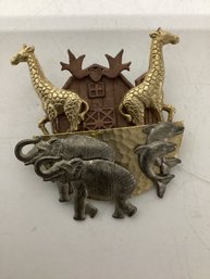 Biblical Noah's Ark Animals Brooch Elephants Giraffes Birds Dolphins Animal Figural Pin