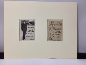 2 Vintage Etchings - Lithographs Acting As Advertising Business Cards For Artistic Printing House
