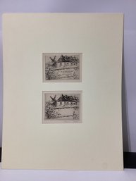 Etching Of A  Trade-card Of Maurice Le Garrec, Print Dealer & A Blank Signed Illegibly And Numbered