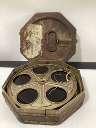 Vintage 16mm Film Reel And Metallic Shipping Canister