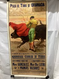 Vintage 1952 Spanish Bullfighting Poster From Granada, Artwork By Carlos Ruano Llopis