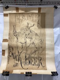 Large, Hand-drawn Vintage Poster Art For Bock Beer Unsigned