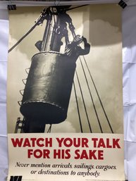 ORIGINAL WWII BRITISH POSTER 'WATCH YOUR TALK FOR HIS SAKE