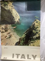 Vintage Travel Poster Featuring A Serene Beach Cove In Praiano On Italy's Amalfi Coast