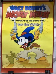 Vintage Poster From The 1974 Reissue Of The 1934 Walt Disney Animated Short Titled 'Two Gun Mickey'