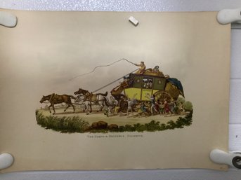 Vintage Hand-colored Aquatint Engraving Titled 'The Ghent & Brussels Diligence'