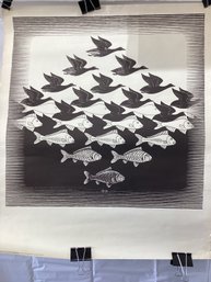 Poster  'Sky And Water I', A Famous 1938 Woodcut Print By Dutch Artist M.C. Escher