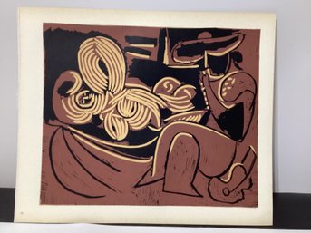 1962 Linocut Reclining Woman And Picador Guitar Picasso Book-plate