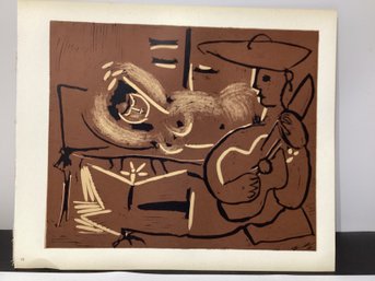Picasso Linogravure Ltd Ed. 'Femme Couchee Et Guitariste' Book-plate