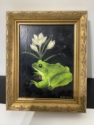 Frog And Flowers Oil On Board Signed  Alan Winn