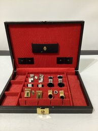 Vintage Men's Jewelry Box With 8 Pair Cuff Links Some With Matching Tie Pins