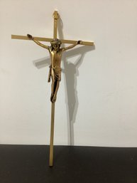 Vintage Gold Tone Brass Metal Wall Hanging Crucifix Cross