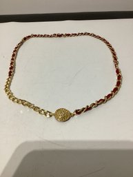Gold And Red Leather Belt In The Style Of Chanel