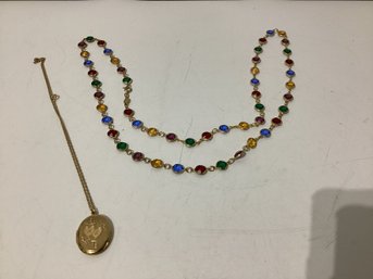 Gold Tone Locket Multi Colored Stones Necklaces