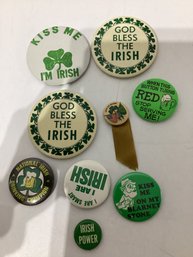Collection Of Vintage Pinback Buttons Themed For St. Patrick's Day