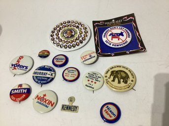 Vintage Political Campaign Buttons Features Pins From Various US Elections, Nixon, Kenned Etc