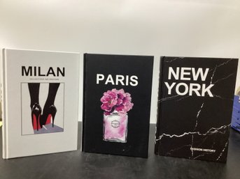 3-piece Set Of Modern Decorative Books Featuring Themes Of Milan, Paris, And New York  Blank Journals