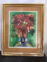 Woodcut Print 'Vase Of Flowers' By The New York-born Artist Irving Amen Signed And Numbered 12/100