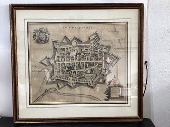 Vintage Reproduction Of A Copper Engraving City Plan Of 'S. AGATHA Vulgo SANTYA'.