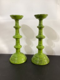 Green Decorative Candlesticks With A Tiered Design Importer Mark PV For Poli & Vicenza