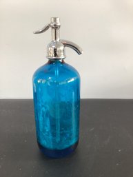 Vintage Monarch Beverages Blue Glass Seltzer Bottle