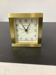 Tiffany & Co. Square Brass Desk Clock Engraved On Top