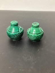 Vintage Green Glazed Ceramic Salt And Pepper Shakers