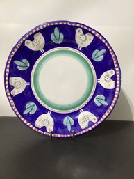 Vietri Solimene Chicken Plate, Featuring A Hand-painted Chicken And Botanical Design