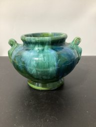 Vintage McCoy Pottery Blue-Green Onyx Drip Glaze 2 Handle Pot