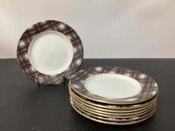 8  Ralph Lauren Stewart Tartan Plaid Porcelain 8' Plates