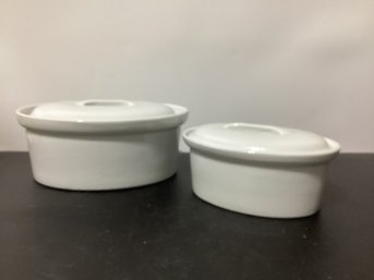 Vintage Apilco France White Porcelain Oval Lidded Casseroles