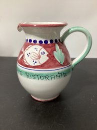 Vintage Hand-painted Ceramic Pitcher From The Solimene Factory In Vietri Sul Mare, Italy