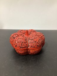 Vintage Chinese Carved Red Cinnabar Lacquerware Pumpkin Jewelry Box