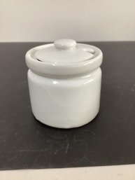 Pier 1 White Ceramic Sugar, Jam, Or Mustard Pot With A Lid