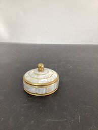 Vintage Mother Of Pearl And Brass Round Trinket Jar