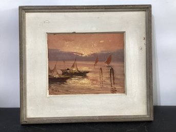 Harbor Scene  Oil On Board Signed Ricci