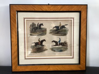 Chalk Lithograph Titled 'Leaping,' Translation Guarantee Original XIX Century Engraving Hand Colored
