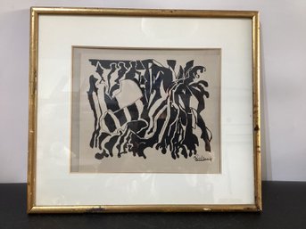 Abstract Black & White Print Signed Illegibly