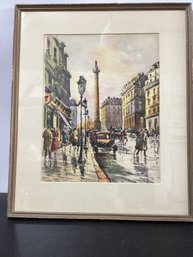 Vintage Framed Print Titled 'Rue De La Paix, Place Vendme' By The Artist Seguie