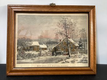 Lithograph Titled 'New England Winter Scene' Published By Currier & Ives