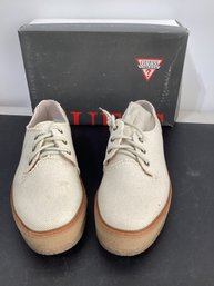 Guess Ivory Burlap Lace Up Loafers Size 9