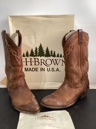 H.h. Brown Size 8 Hand Rafted  Roughide Boots Worn