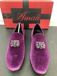Amali Tiago Purple Velvet Smoking Loafers Size 9.5