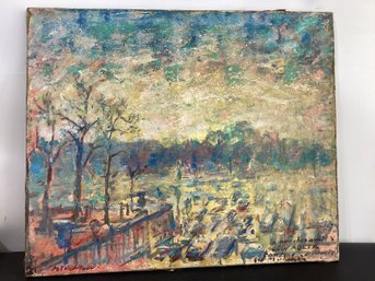 Lewis Adler Oil On Canvas Scene In A Park