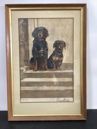 Vintage Artist Proof Print Dogs On Steps  - Dedicated & Signed