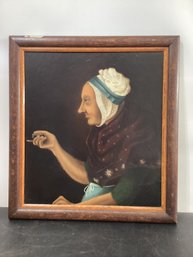 19th Century Folk Art Oil On Board Of Anne Yates