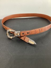 J.w. Cooper Sterling And 14K Buckle & Tip On Brown American Alligator Size 40 Belt