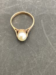 Estate 14k Yellow Gold & Pearl Ring Size 8.5