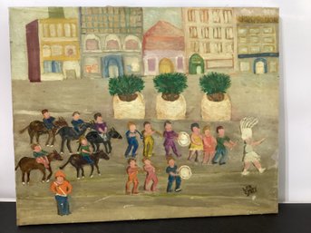 Folk Art Oil On Canvas  Painting Signed  Lee Spivey